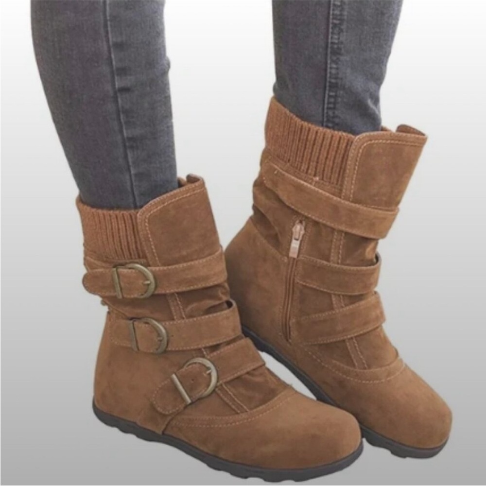Stylish Brown Lace-Up Ankle Boots with Buckle Detail Side Zip